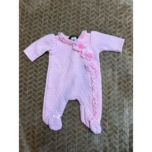 Baby Guess Quilted Footie Sleeper 0-3M Pink Floral Ruffle Heart One Piece